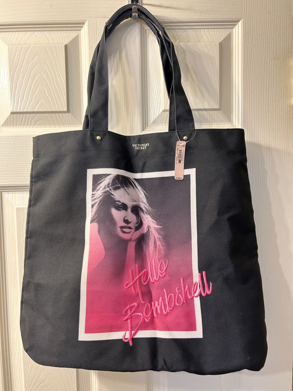 Victoria's Secret Black and Pink Photo-Print Canvas Tote